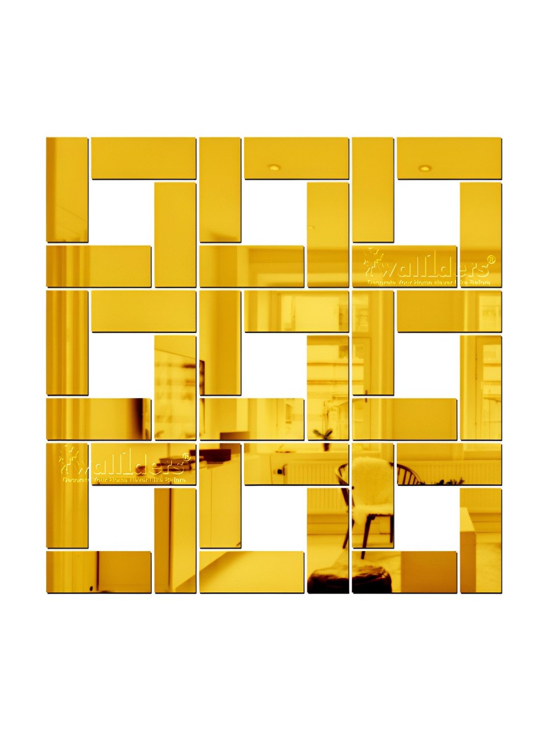 Wall1ders Gold toned 40PCs Abstarct Rectangle Mirror Wall Stickers