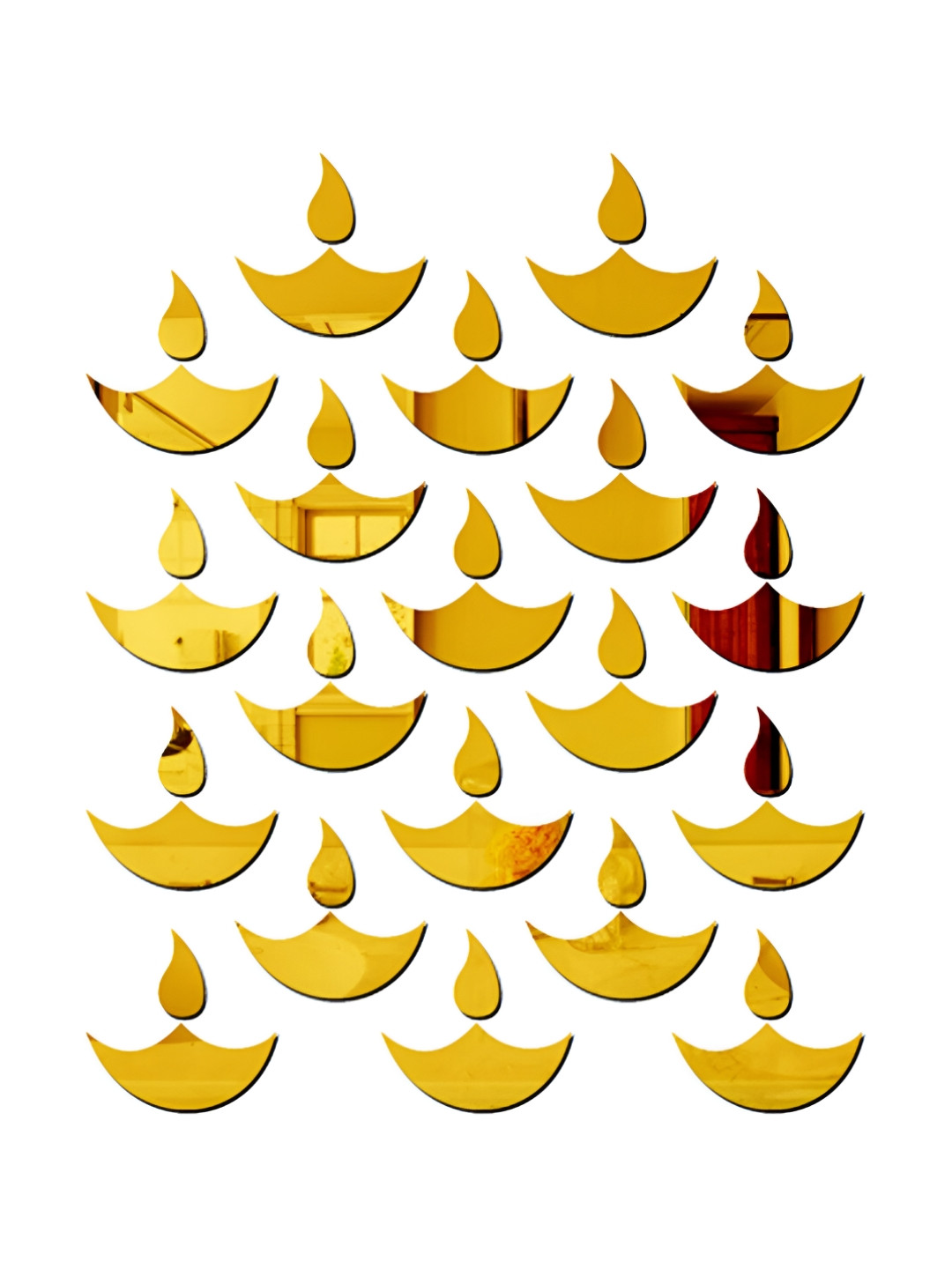 Wall1ders Gold Toned 20 Pieces Diya Pattern Acrylic Mirror Wall Stickers