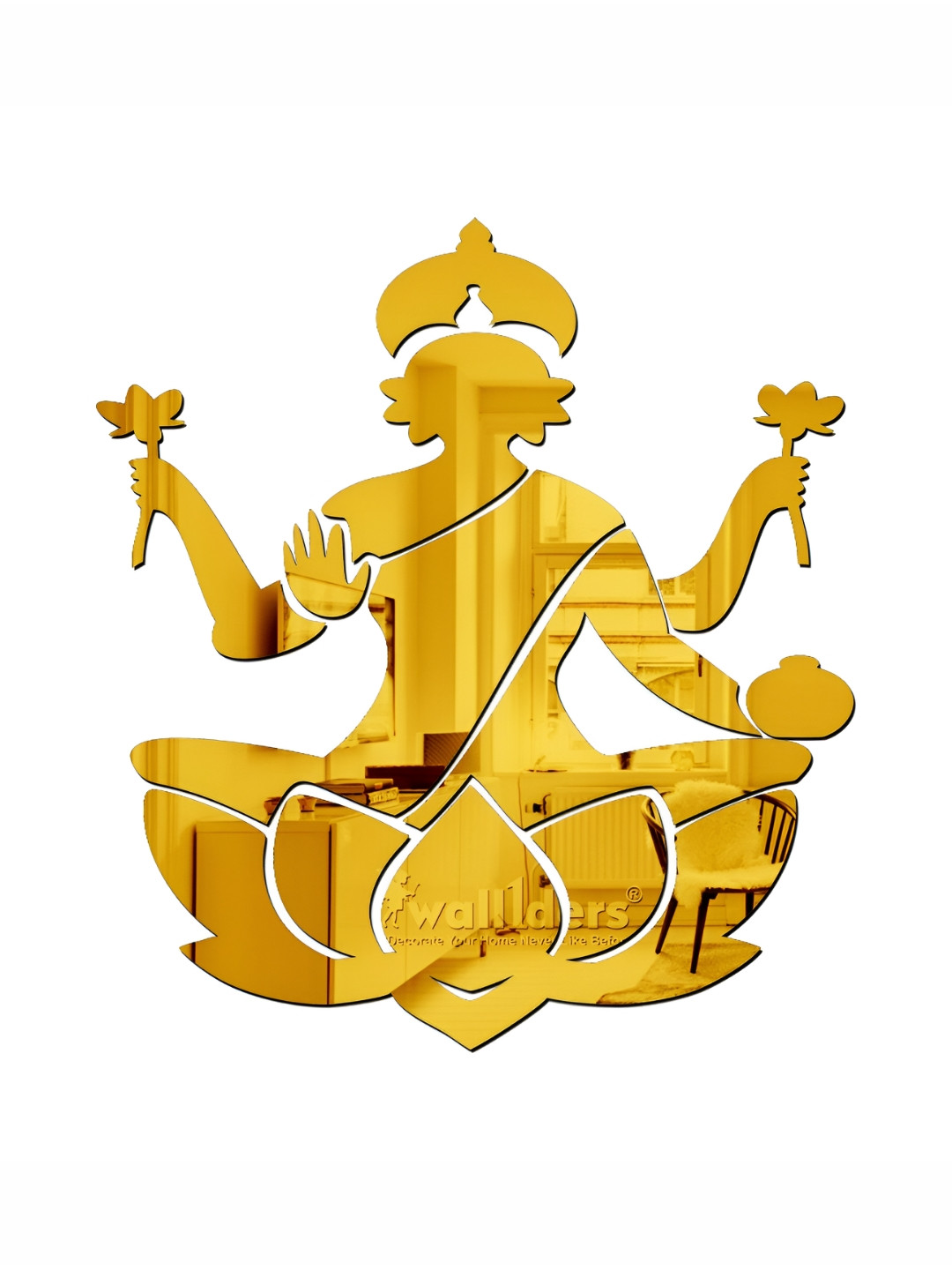 Wall1ders Gold Toned Acrylic Laxmi Mata Mirror Wall Stickers