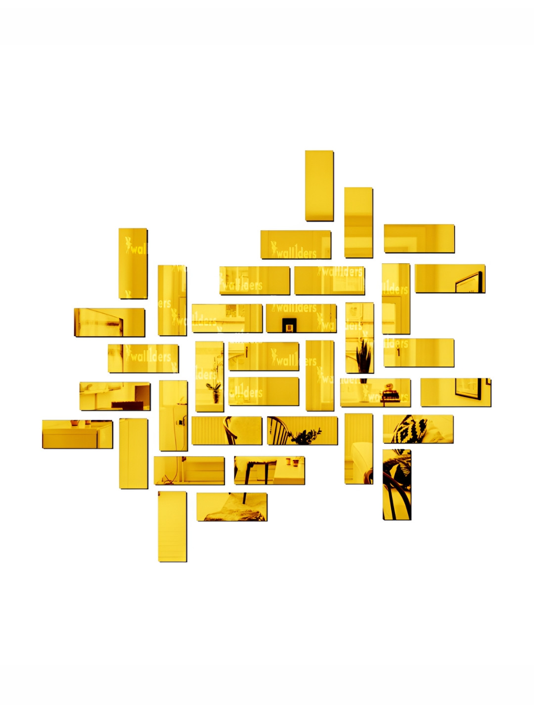 Wall1ders gold Toned 35 Pieces Rectangle Shaped Acrylic Mirror Wall Stickers