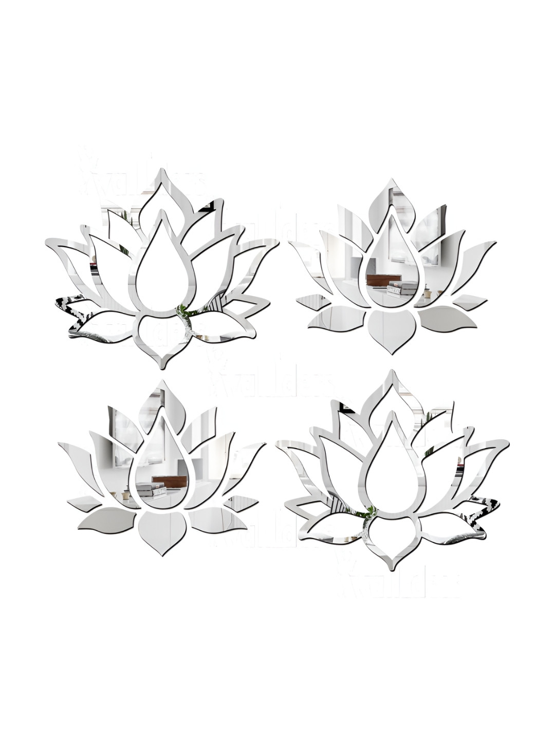 Wall1ders 2 Pieces Silver Lotus Acrylic Mirror Wall Stickers