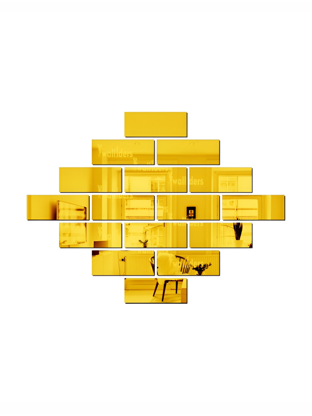 Wall1ders Golden Toned 16 Pieces Rectangle Shaped Acrylic Mirror Wall Stickers