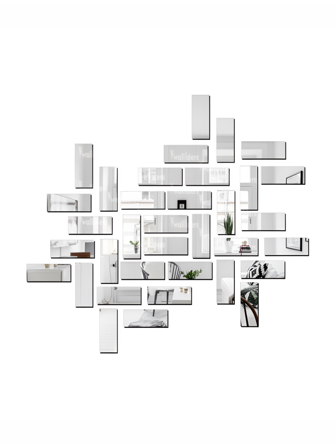 Wall1ders Silver Toned 35 Pieces Rectangle Acrylic Mirror Wall Stickers