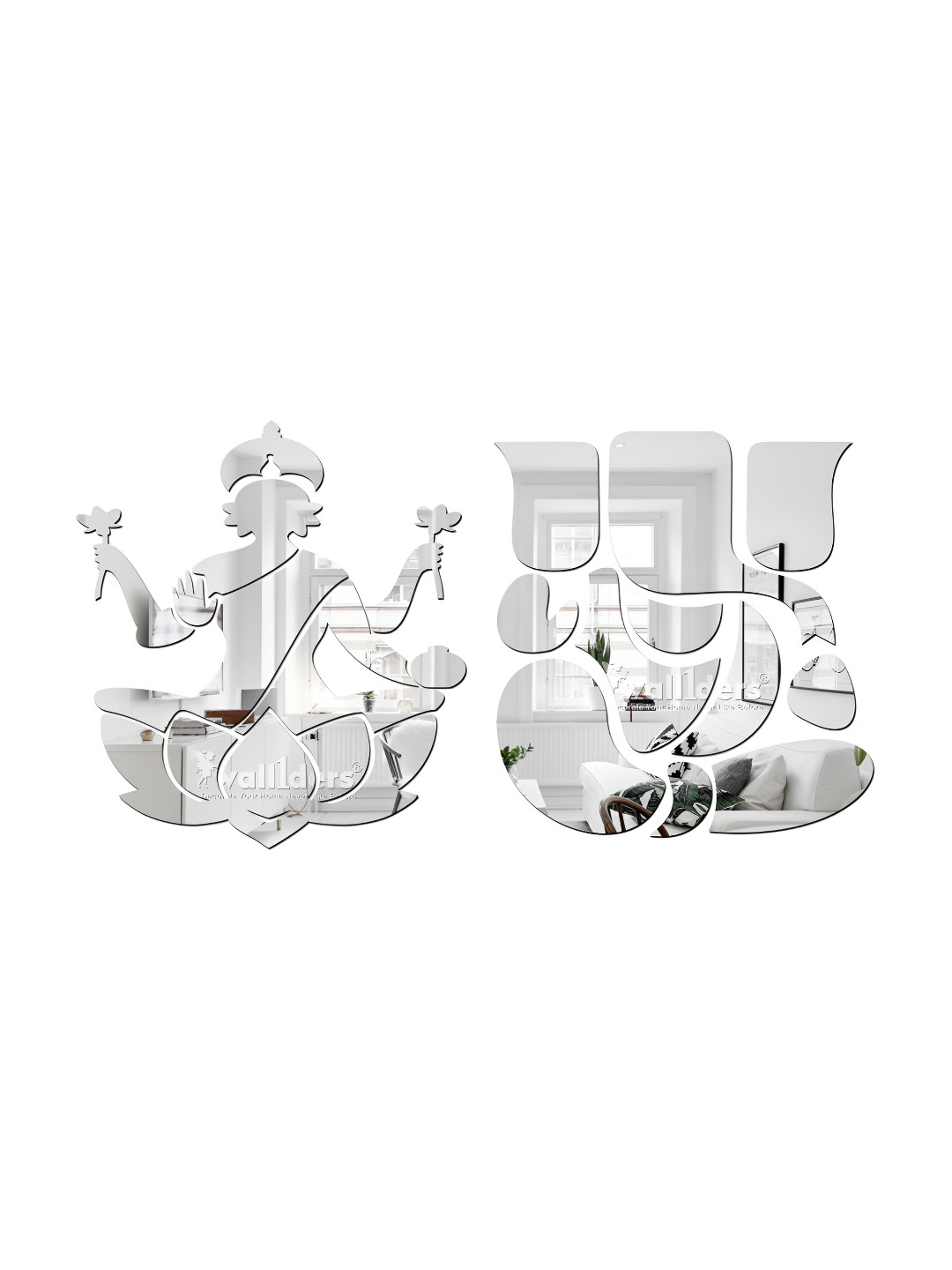 Wall1ders 2 Pieces Mata Laxmi & Ganesh ji Silver Acrylic Mirror Wall Stickers