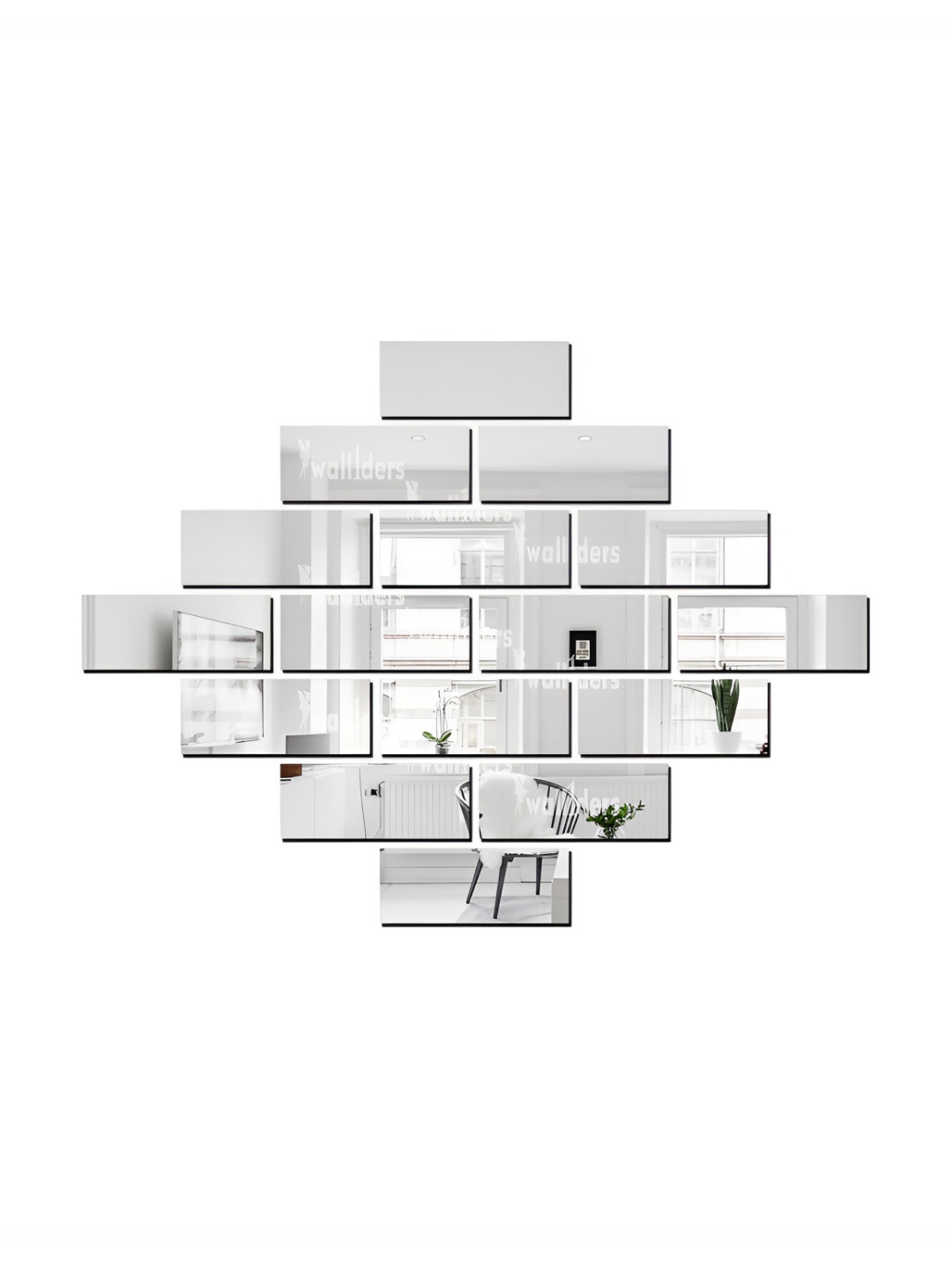 Wall1ders Silver Toned 16 Pieces Rectangle Shaped Acrylic Mirror Wall Stickers