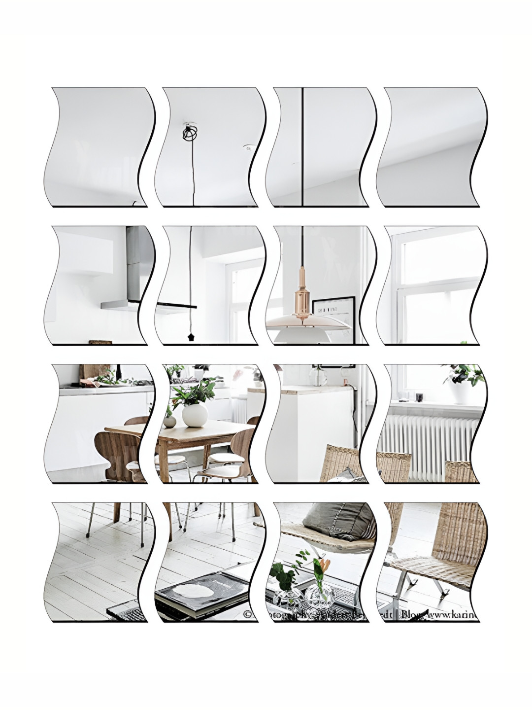 Wall1ders Silver Toned 16 Pieces Wave Silver Acrylic Mirror Wall Stickers