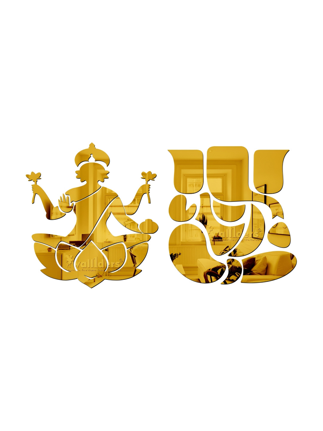 Wall1ders Gold Toned 2 Pieces Mata Laxmi & Ganesh Acrylic Mirror Wall Stickers