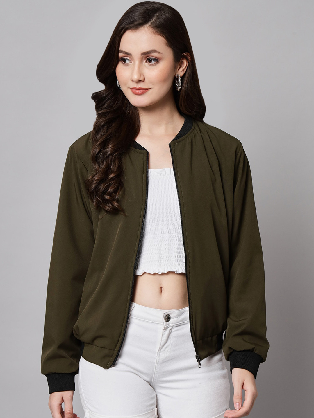 Funday Fashion Collarless Bomber Jacket With Zip Detail