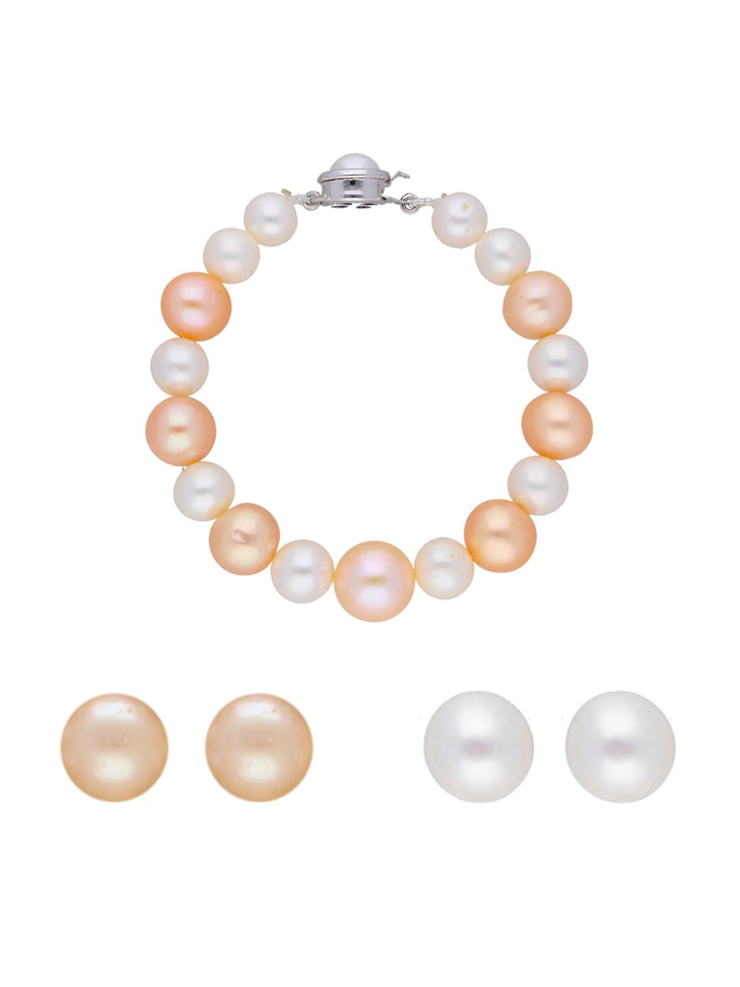 Sri Jagdamba Pearls Dealer Gold-Plated Pearl Studded & Beaded Bracelet & Earrings