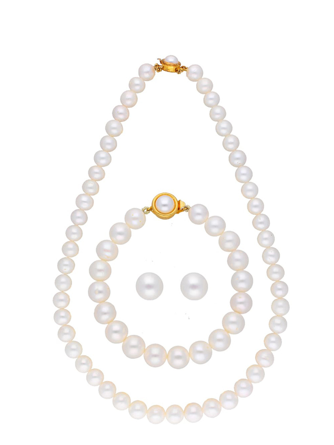 Sri Jagdamba Pearls Dealer Gold-Plated Pearl Studded Necklace & Earrings Bracelet