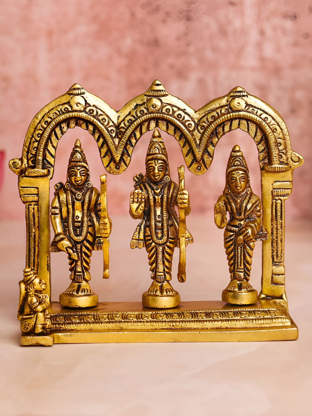 The Advitya Ram Darbar in Same Ring Gold Brass Metallic Prayer Room Medium Showpiece - 4.8 Inches
