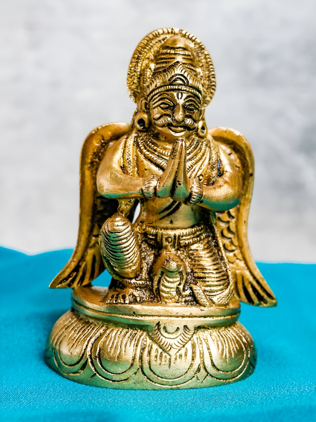 The Advitya Garuda Gold Brass Metallic Prayer Room Small Showpiece - 3.5 Inches