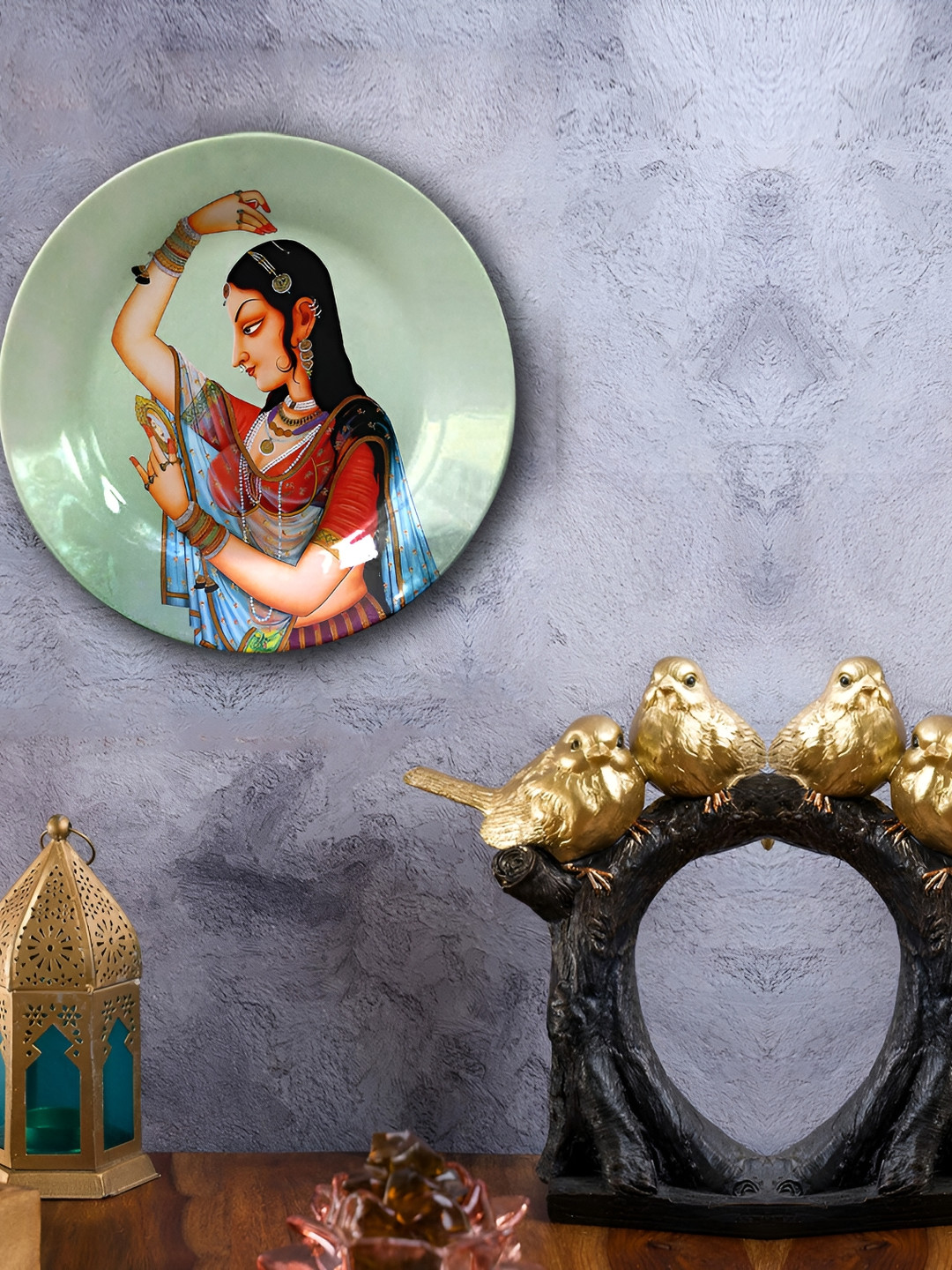 JIKRAA Wall-Plate Ceramic Ethnic Motifs Glossy Hanging Hall Wall Plates-8In