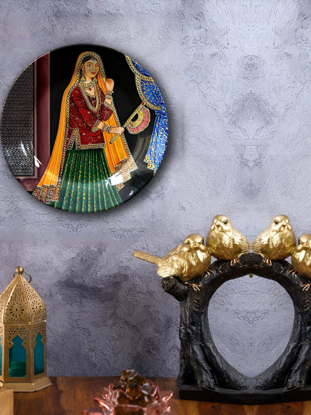 JIKRAA Wall-Plate Ceramic Ethnic Motifs Glossy Hanging Hall Wall Plates-8In