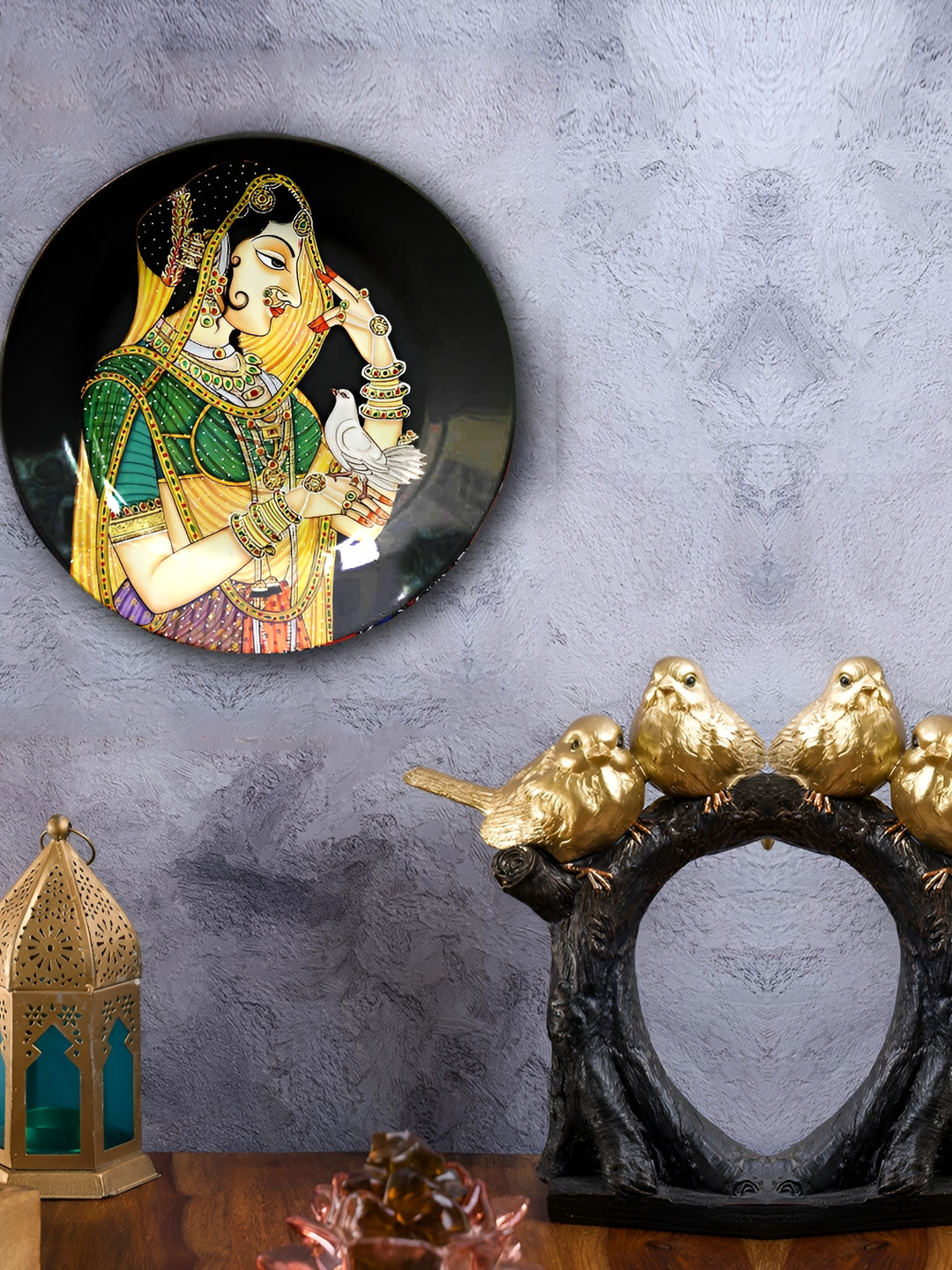 JIKRAA Wall-Plate Ceramic Ethnic Motifs Glossy Hanging Hall 2Pcs Wall Plates-8In