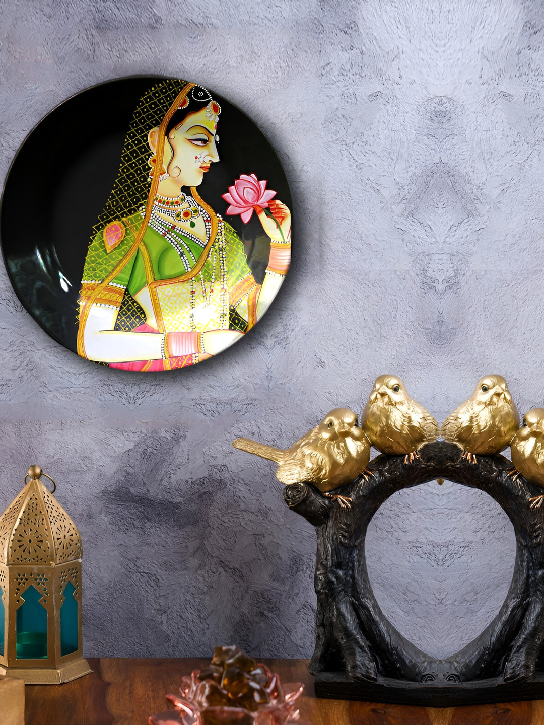 JIKRAA Wall-Plate Ceramic Ethnic Motifs Glossy Hanging Hall Wall Plates-8In