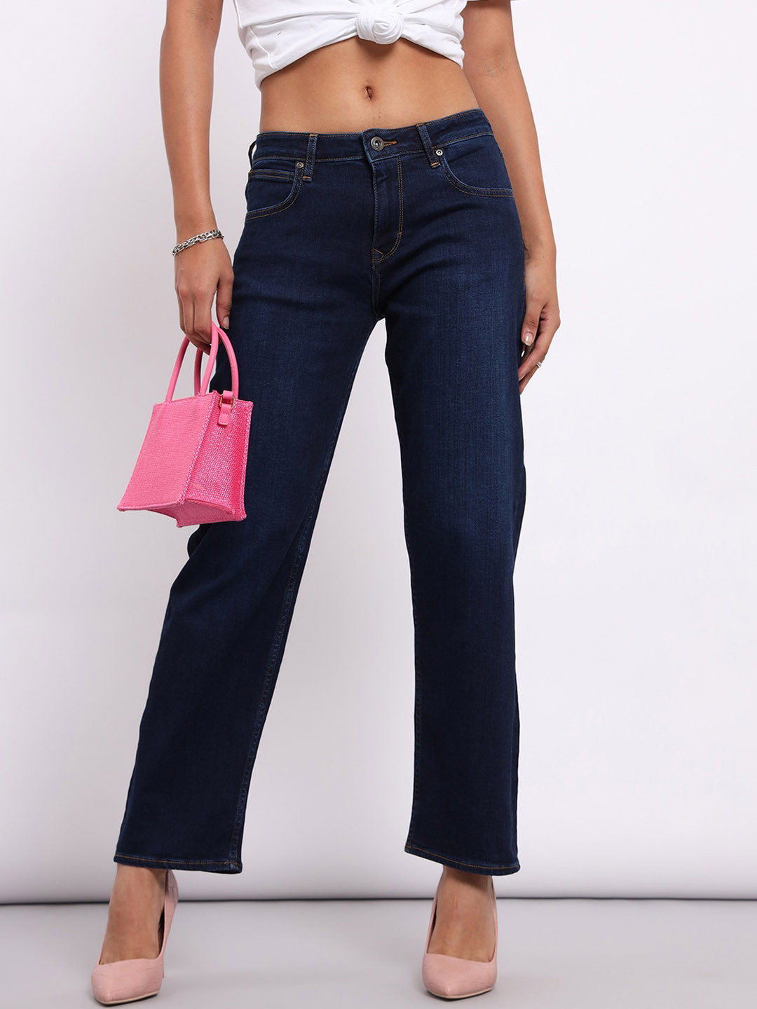 Lee Women Jane Straight Fit High-Rise Clean Look Stretchable Jeans