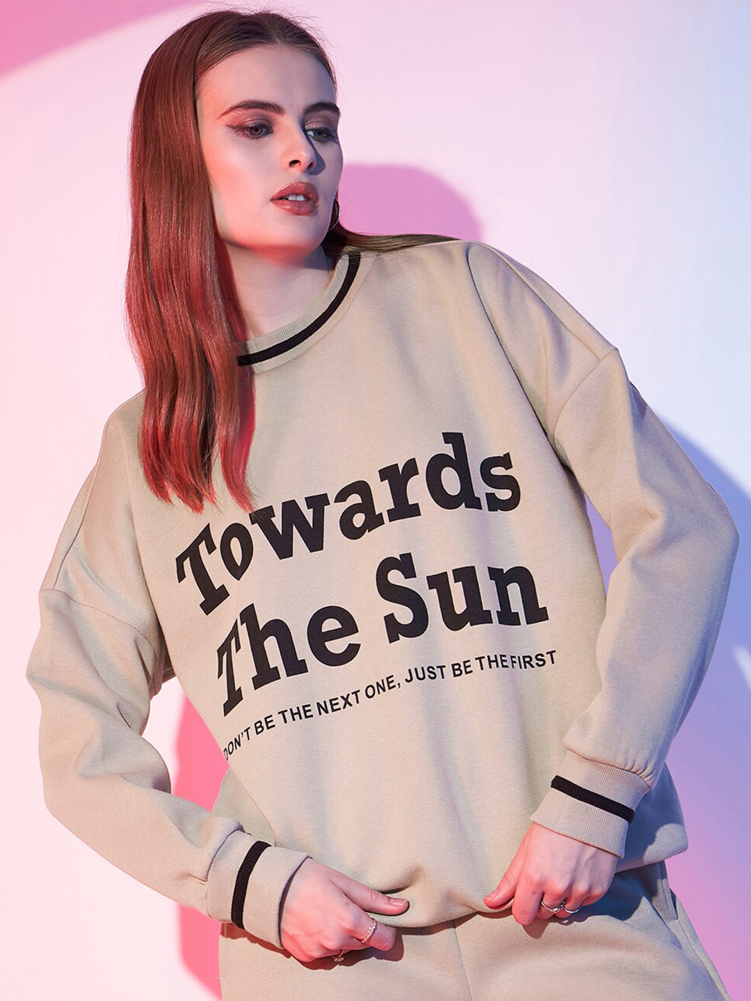 STREET 9 Typography Printed Fleece Pullover Sweatshirt