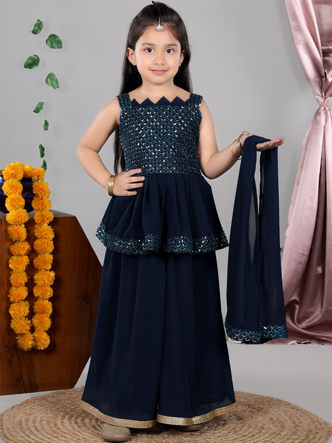 BAESD Embellished Kurta With Palazzo & Dupatta