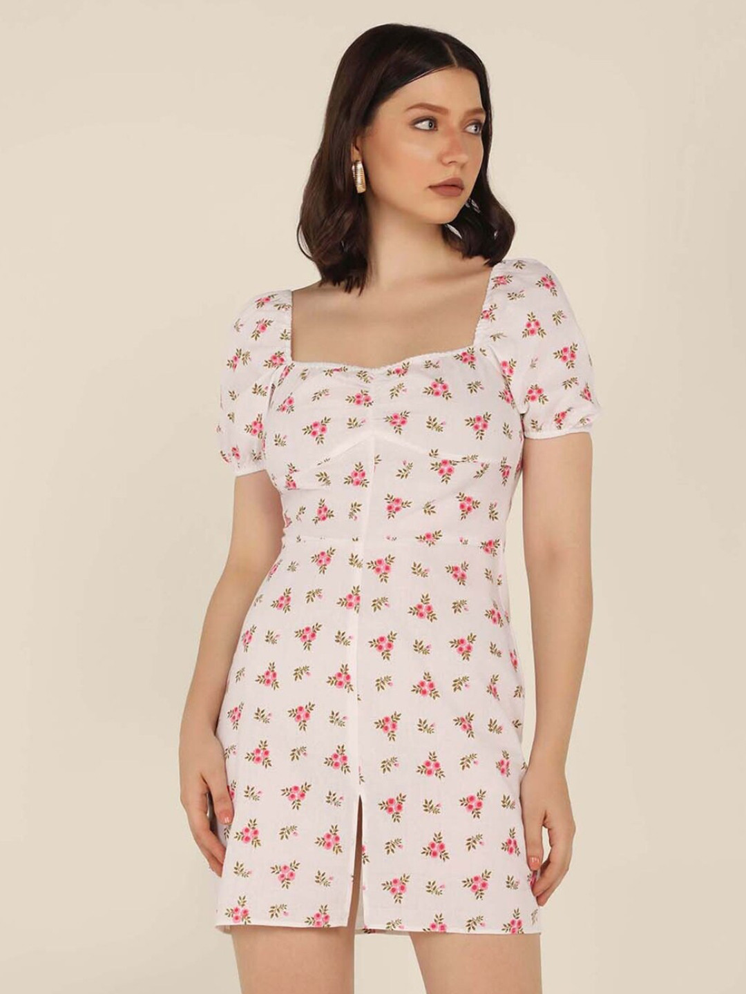 STARIN Floral Printed Cotton Sheath Mini Dress