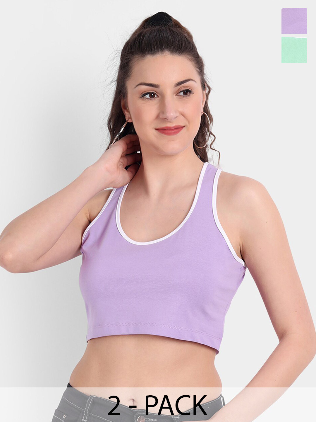 COLOR CAPITAL Pack Of 2 Cotton Crop Fitted Top