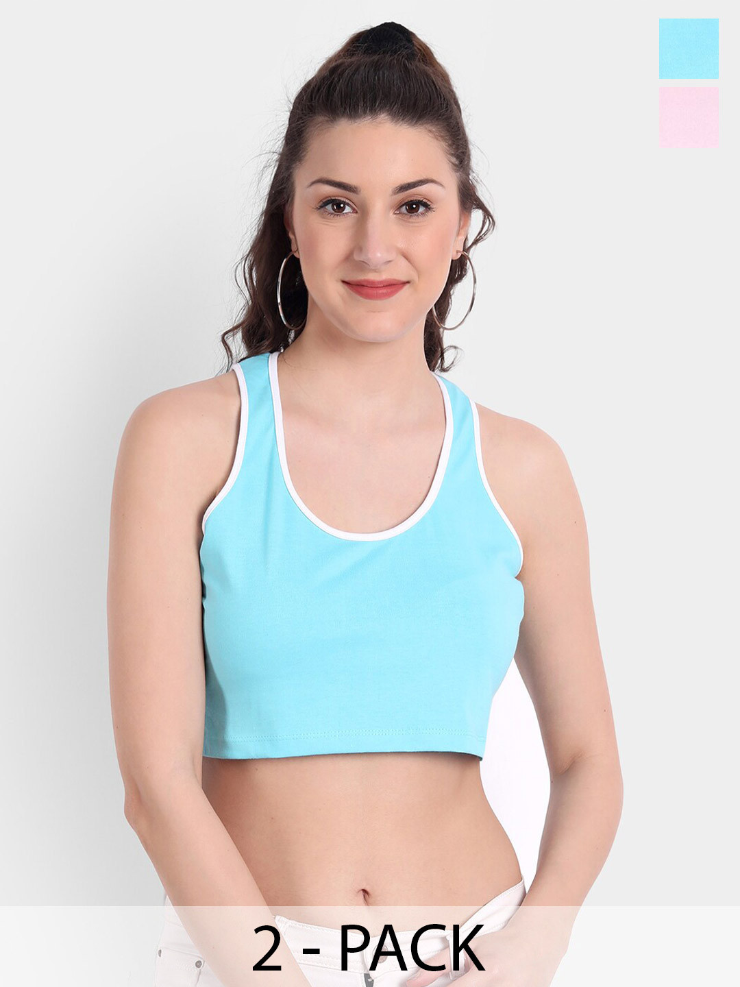 COLOR CAPITAL Pack Of 2 Cotton Crop Fitted Top