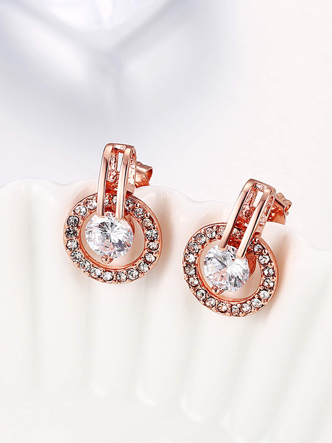 Yellow Chimes 18K Rose Gold Plated Stone studded Contemporary Drop Earrings