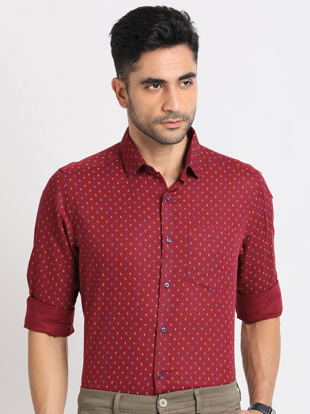 Turtle Standard Micro Ditsy Printed Formal Cotton Linen Shirt