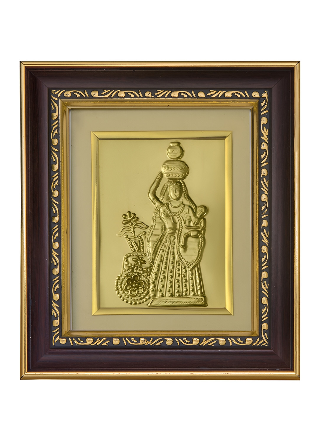 Pray Everyday Gold-Plated & Brown Copper Paniharin Self Design Wall Photo Frame