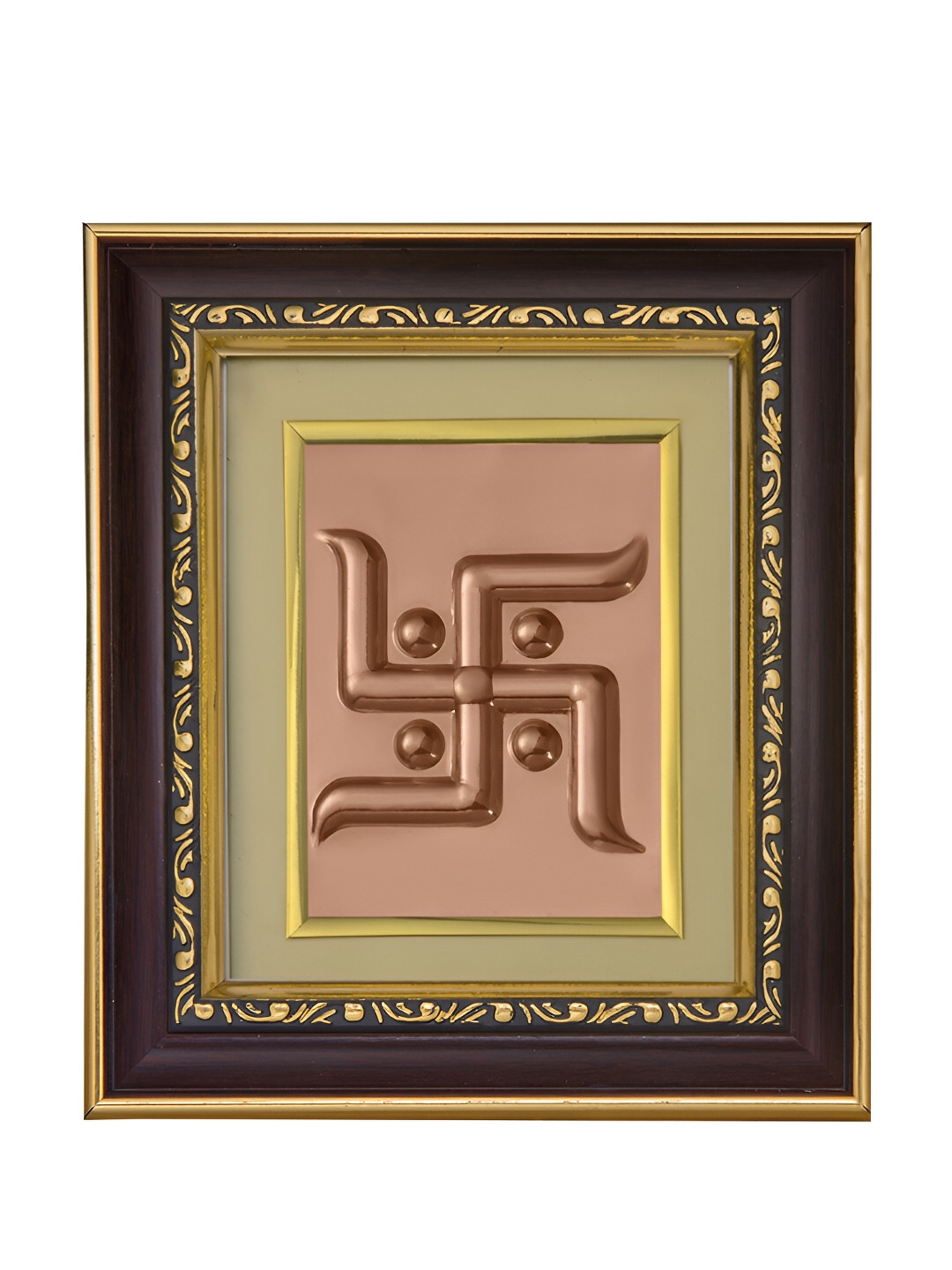 Pray Everyday Brown & Copper Toned Swastik Self Design Wall Photo Frame