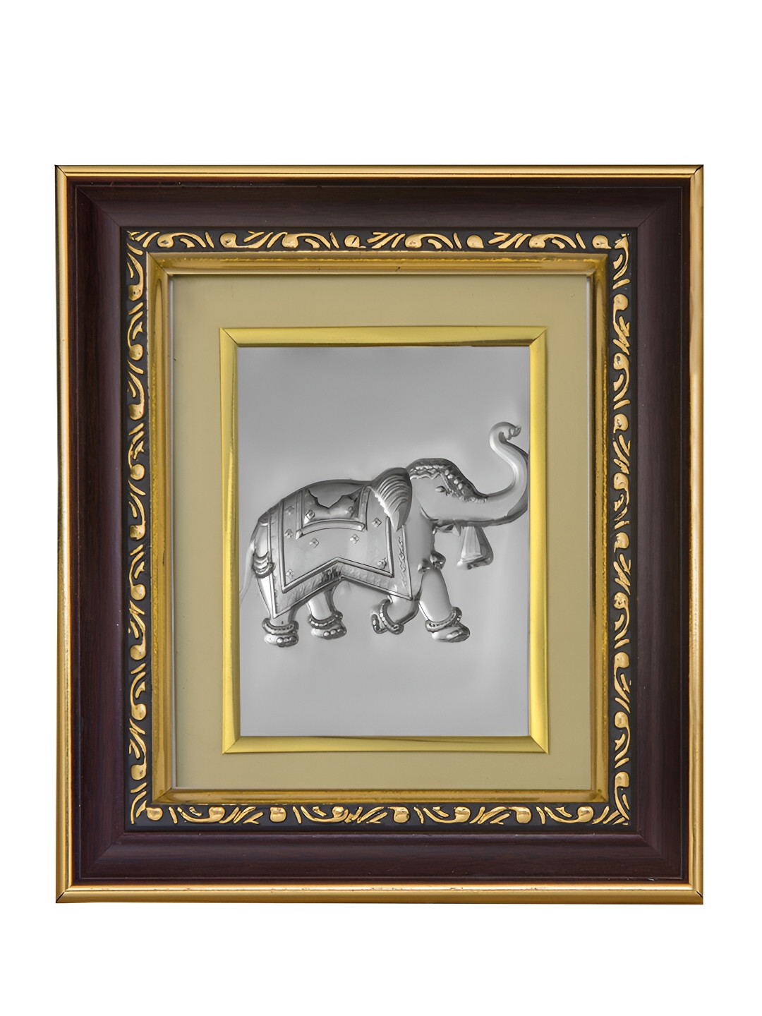 Pray Everyday Brown & Silver-Plated Elephant Self Design Wall Photo Frames