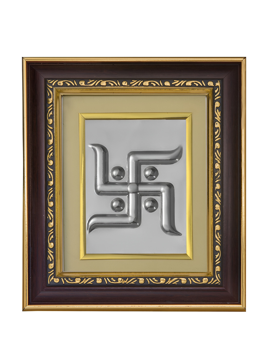 Pray Everyday Brown & Silver-Plated Swastik Self Design Wall Photo Frame