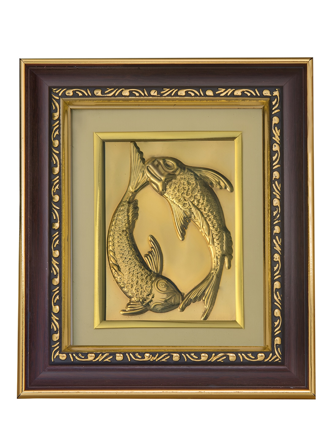 Pray Everyday Brown & Gold Plated Two Fishes In Water Self Design Wall Photo Frame