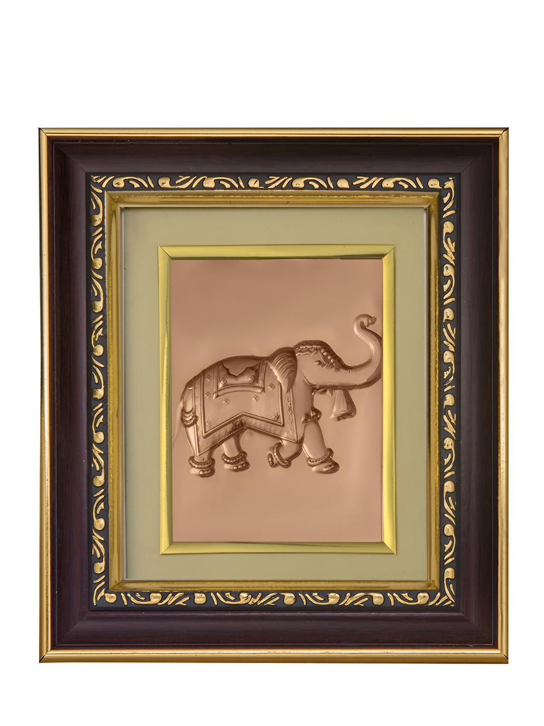 Pray Everyday Brown & Copper Toned Decorated Elephant Self Design Wall Photo Frame