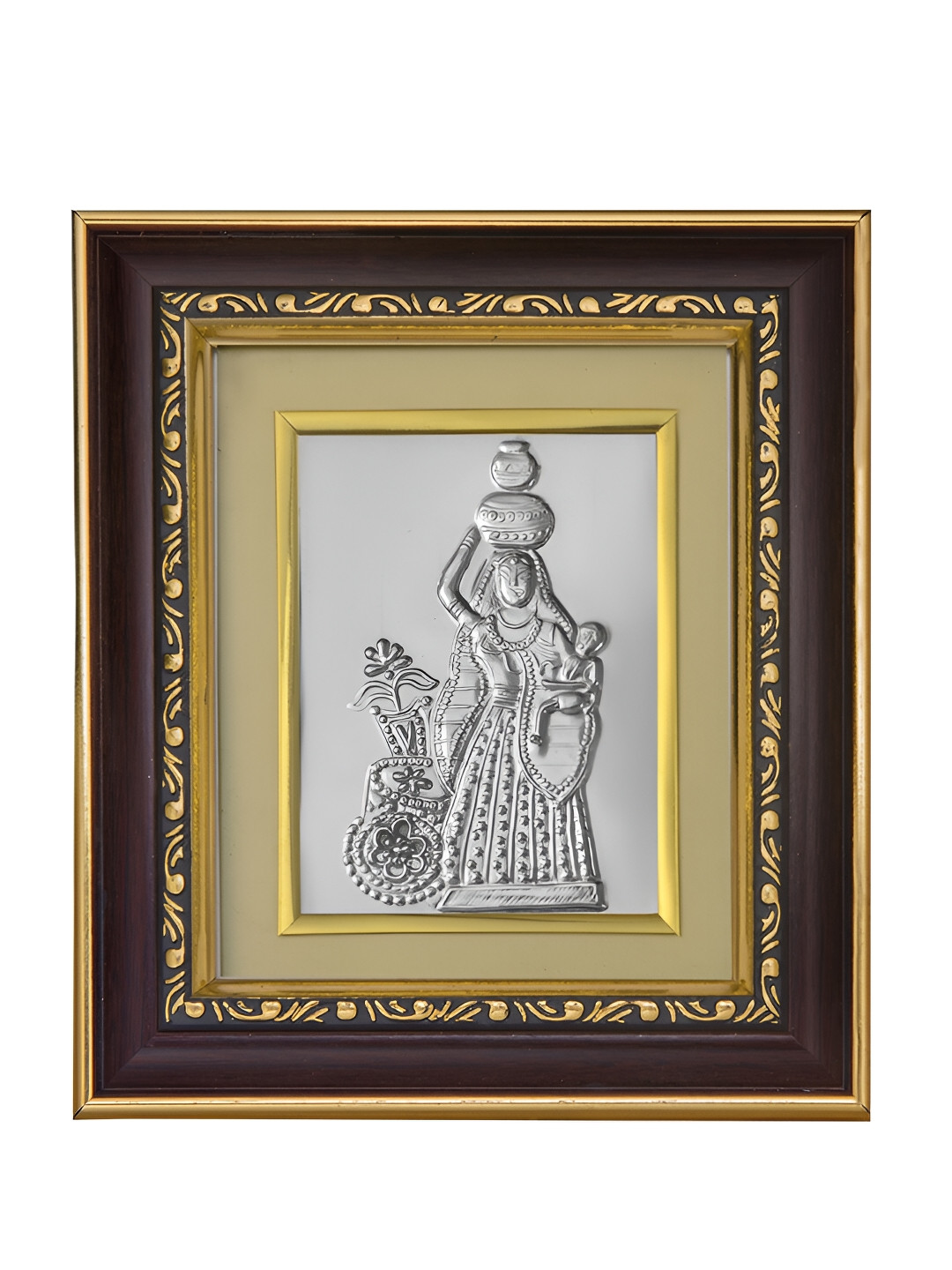 Pray Everyday Brown & Silver-Plated Paniharin Self Design Wall Photo Frame