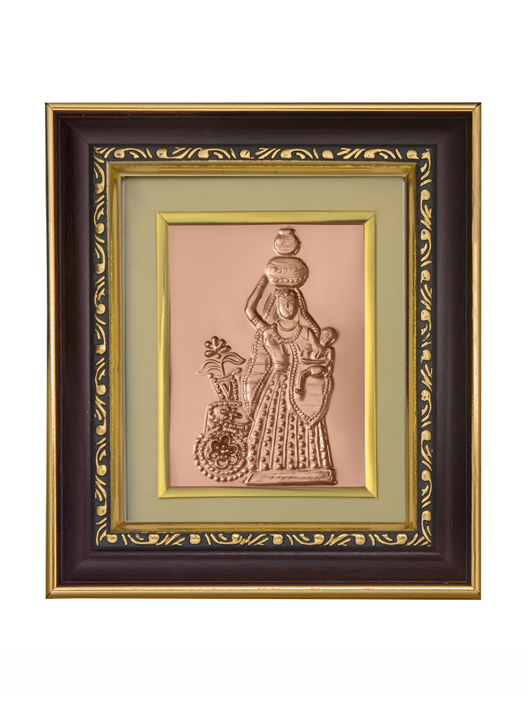 Pray Everyday Brown & Copper Toned Paniharin Self Design Wall Photo Frame