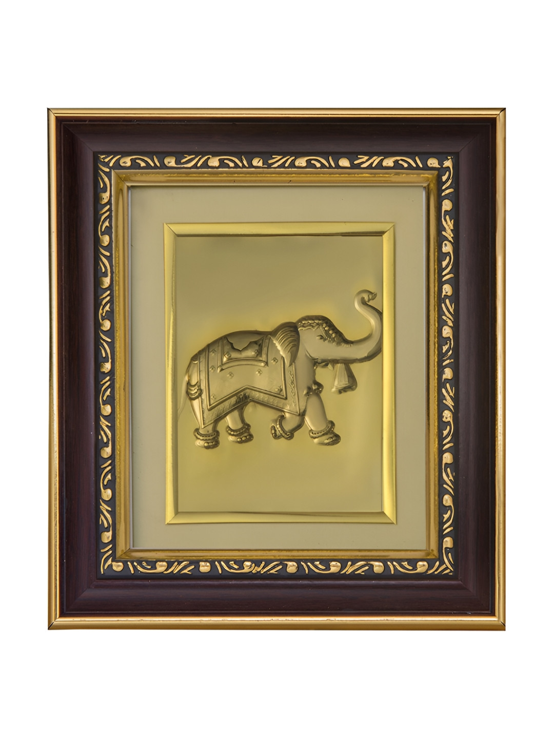 Pray Everyday Brown & Gold Plated Decorated Elephant Self Design Wall Photo Frame