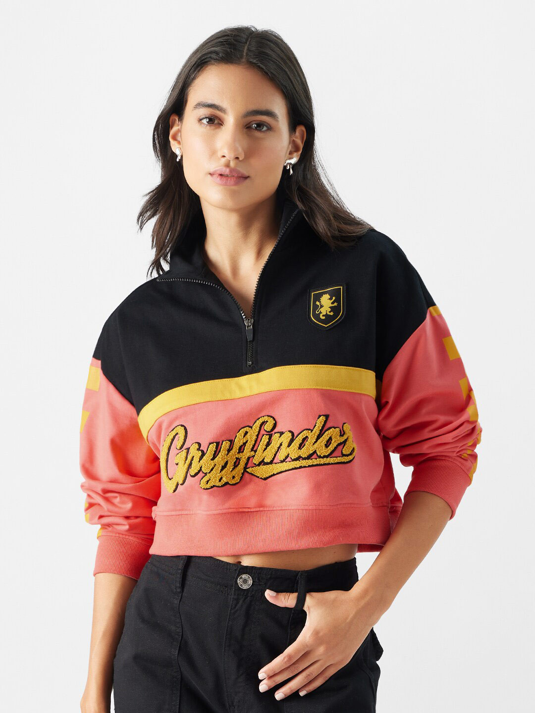 The Souled Store Women Harry Potter Gryffindor Pink Colourblocked Oversized Sweatshirts