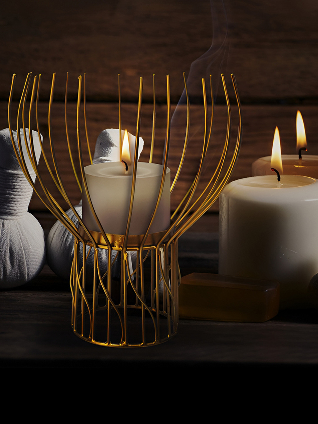 House of Sajja Brown Flower Design Candle Holder