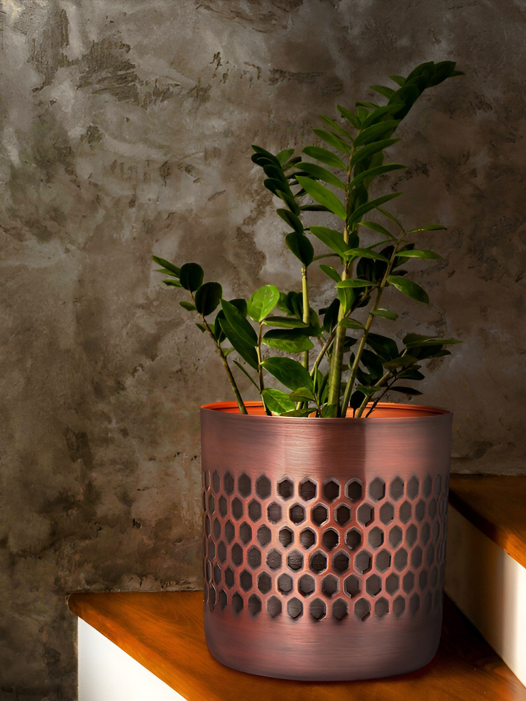 House of Sajja CopperToned Metal Planter Vases