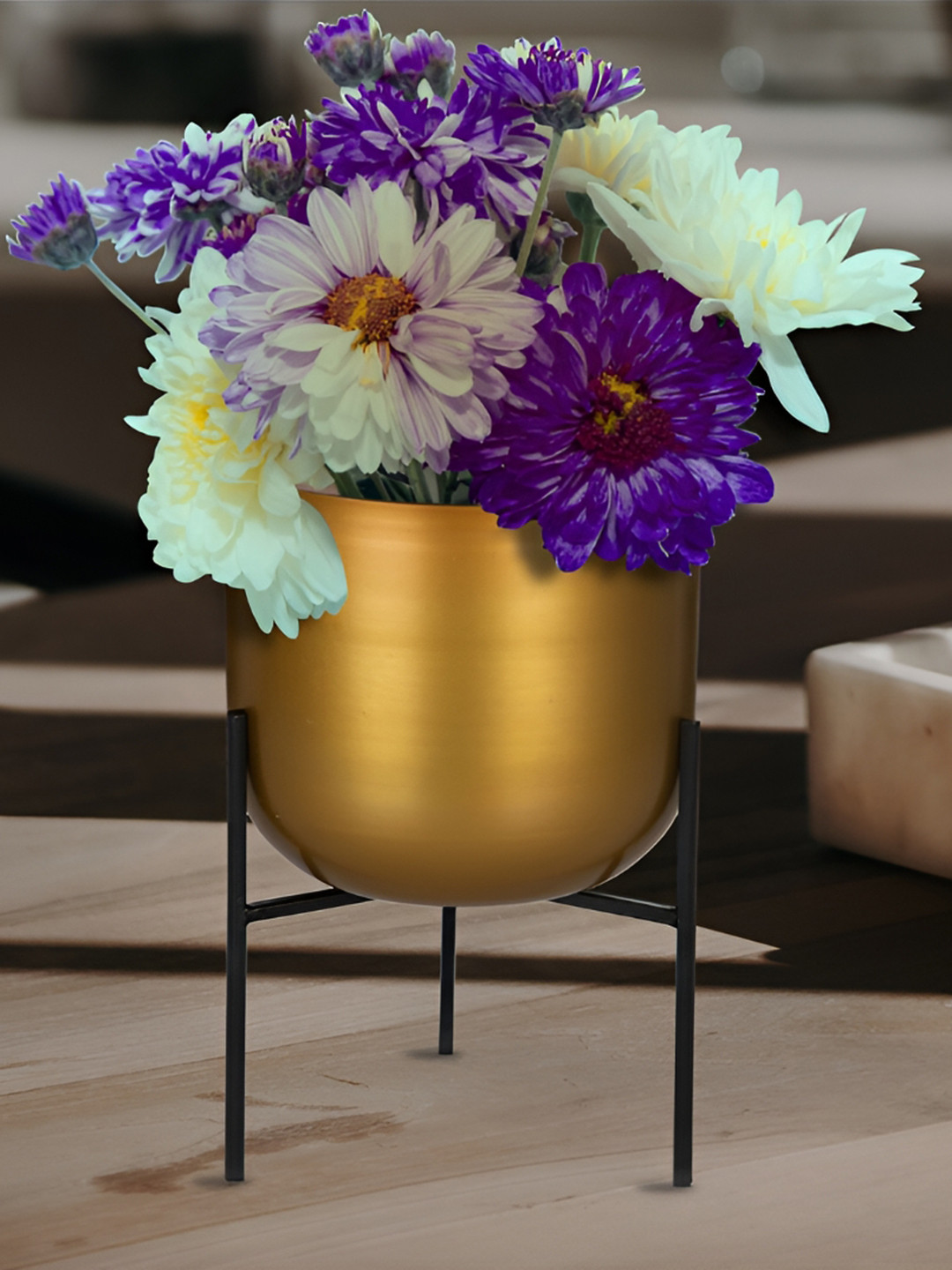 House of Sajja Gold Toned Metal Planter With Stand
