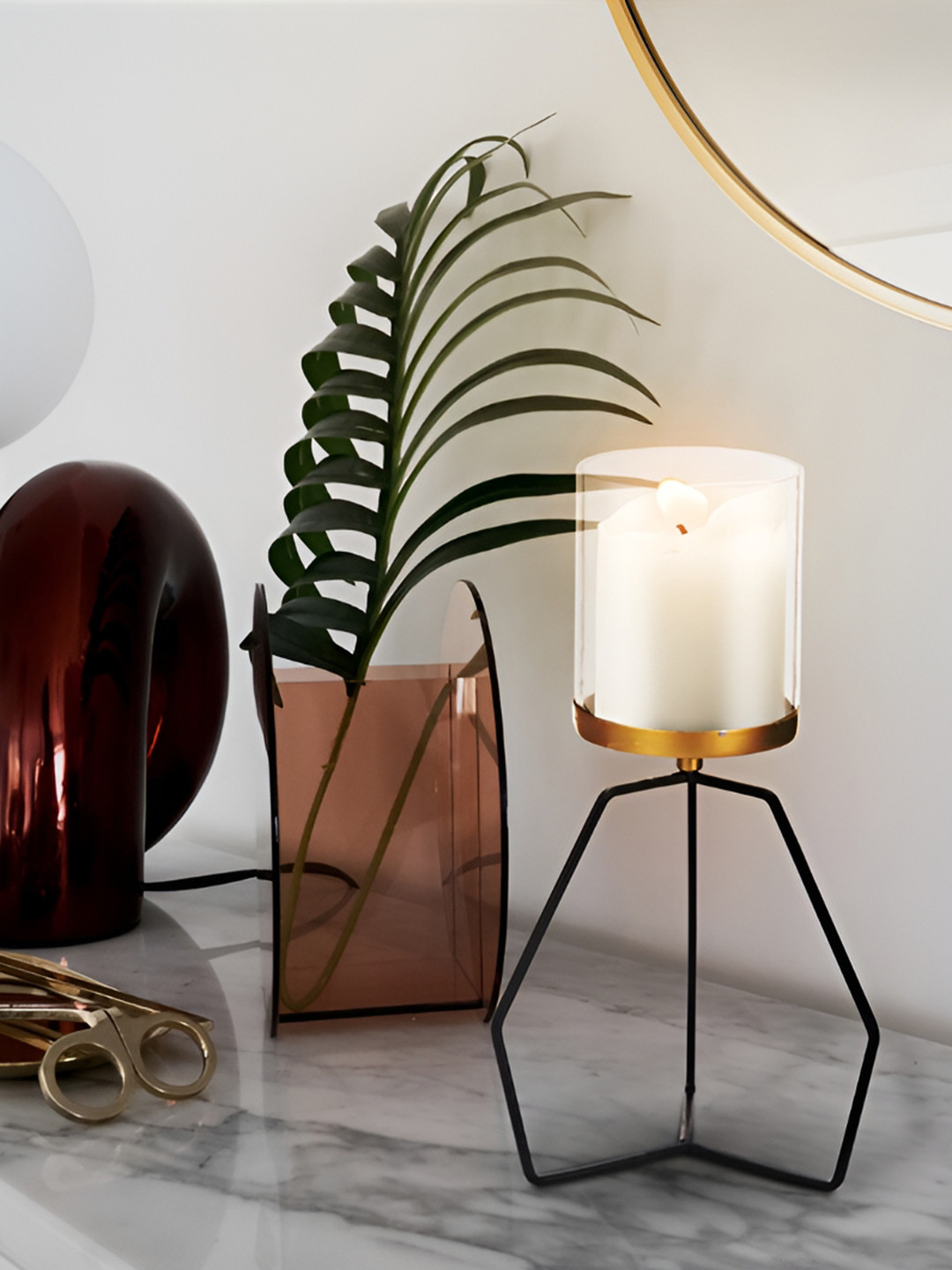 House of Sajja Brown &Gold-Tone Candle Holder