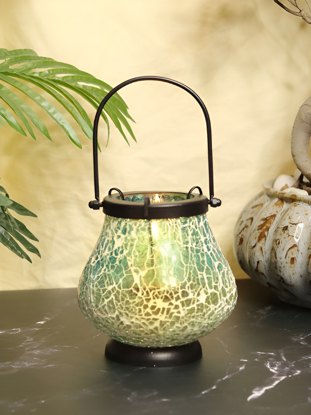 House of Sajja Blue& Black Mosaic Design Candle Holder