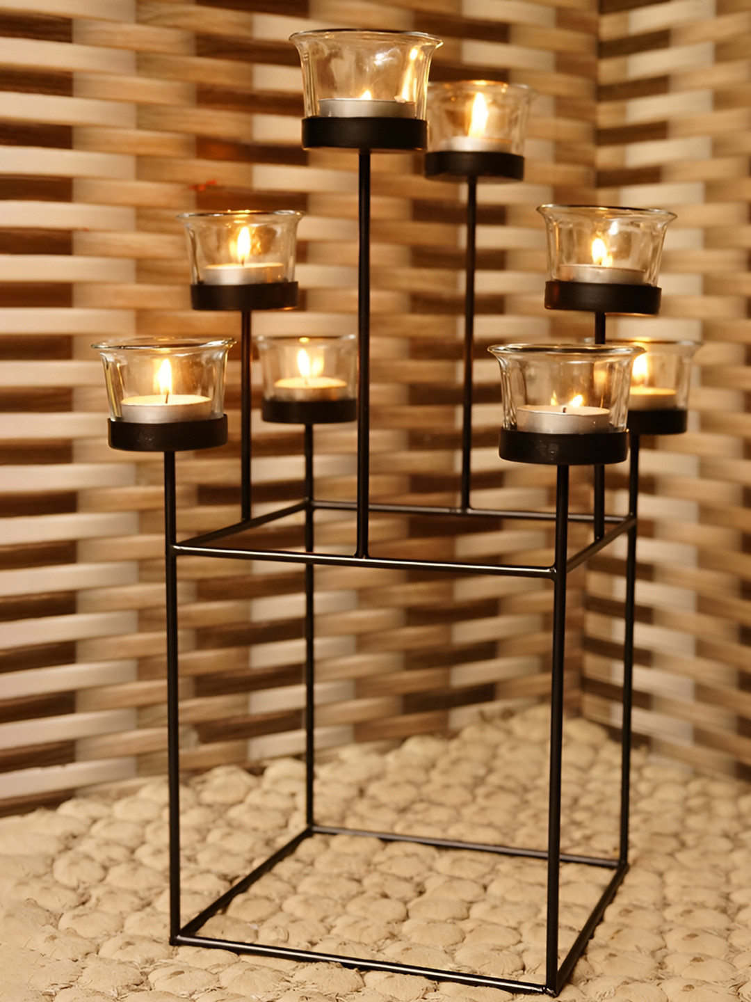 House of Sajja Black Vertical Shaped Candle Holder