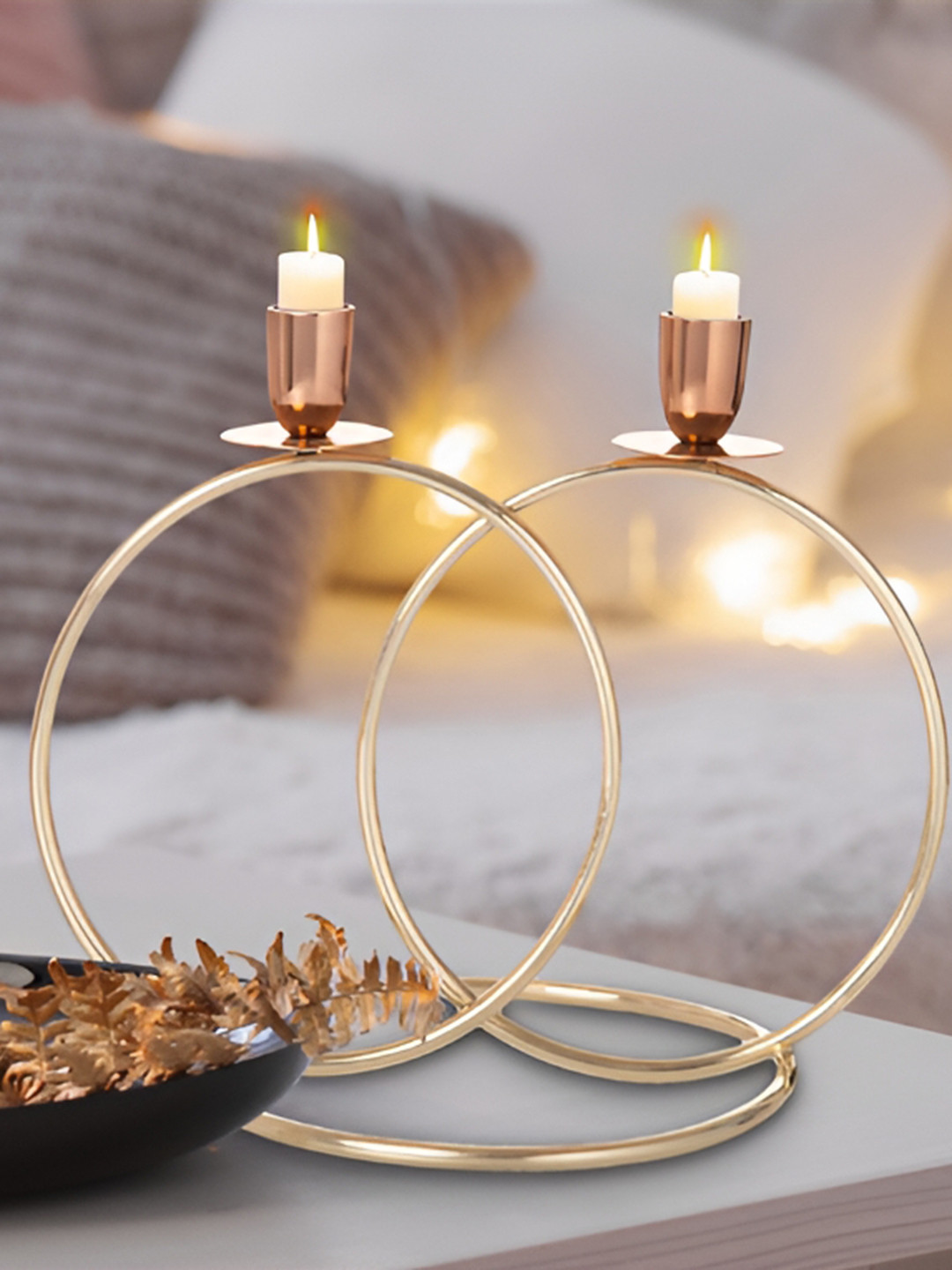 House of Sajja Gold-Toned Circular Design Candle Holder