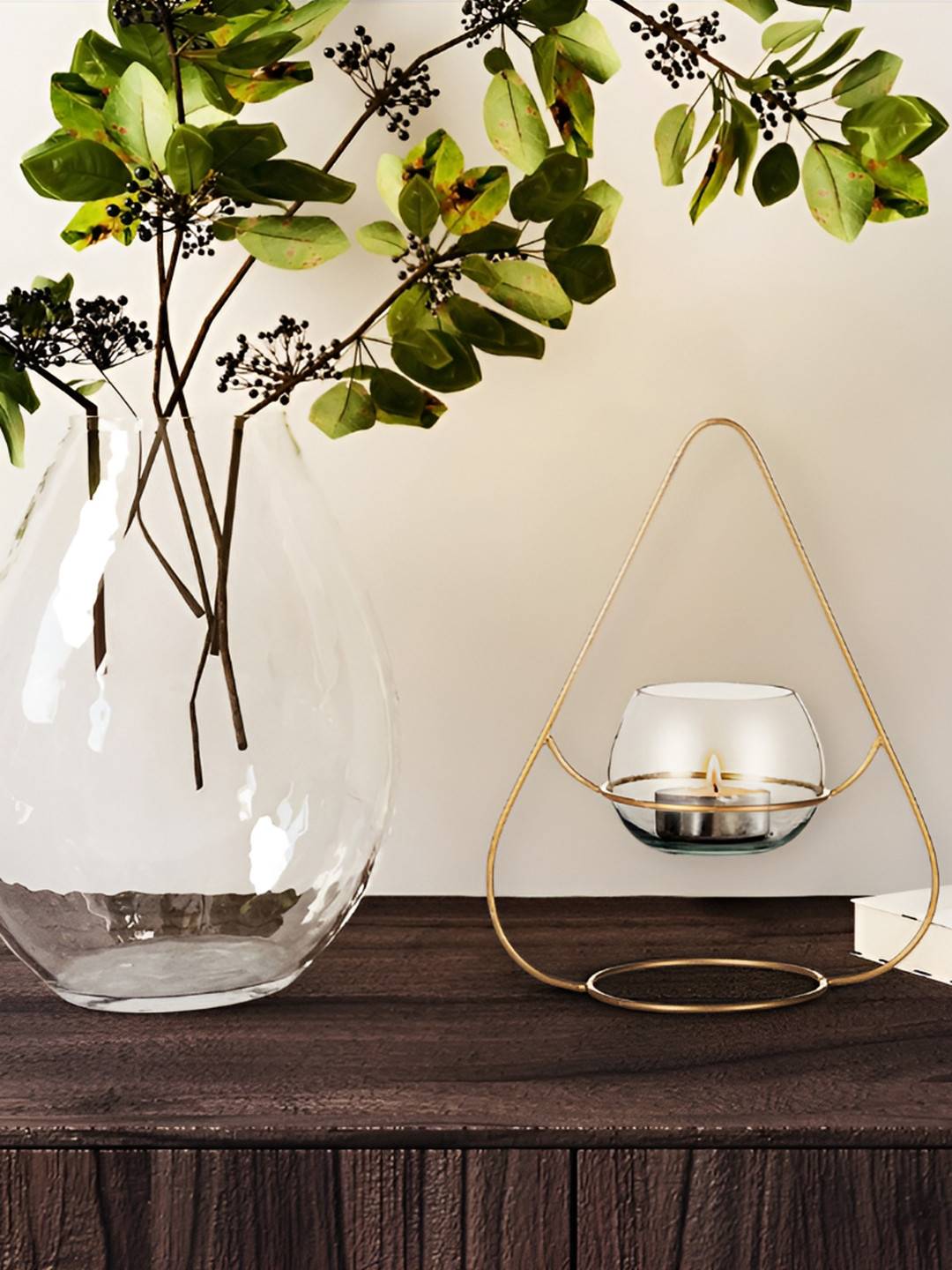 House of Sajja Brown& Gold Triangle Shaped Candle Holder