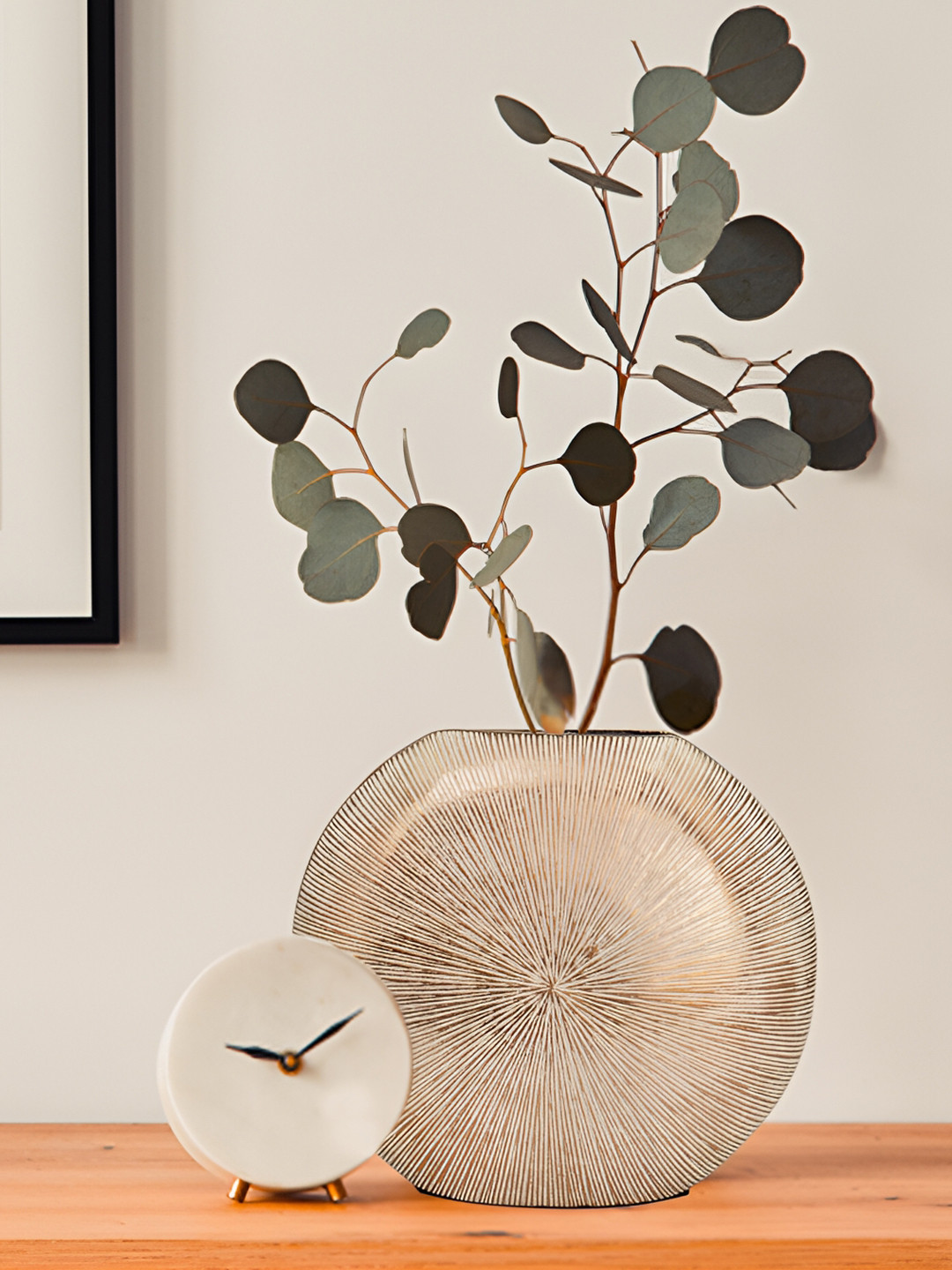 House of Sajja White and CopperToned Circular Leaf Vases