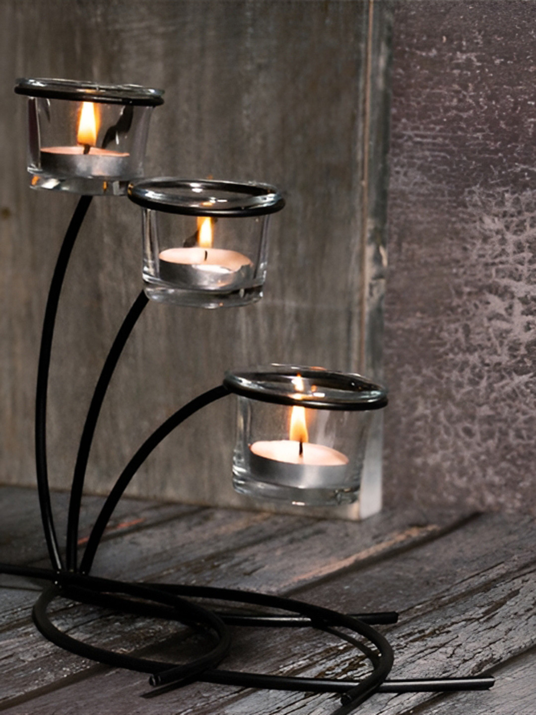 House of Sajja Black &Transparent Branches Design Candle Holder