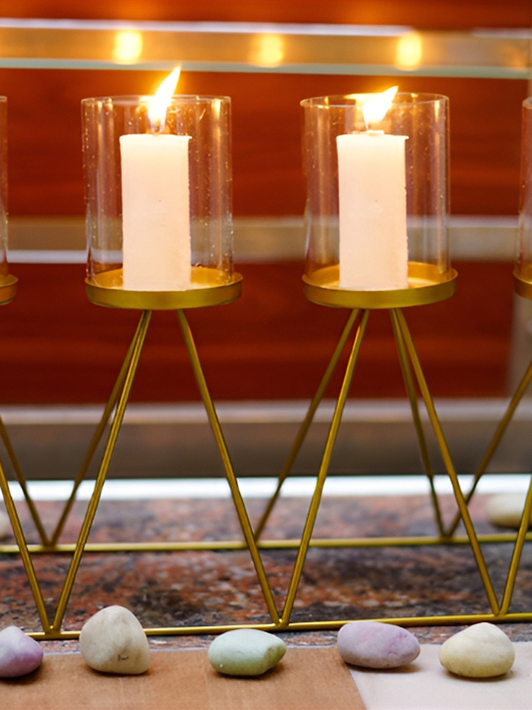 House of Sajja Gold-Toned Pyramid Design Candle Holder