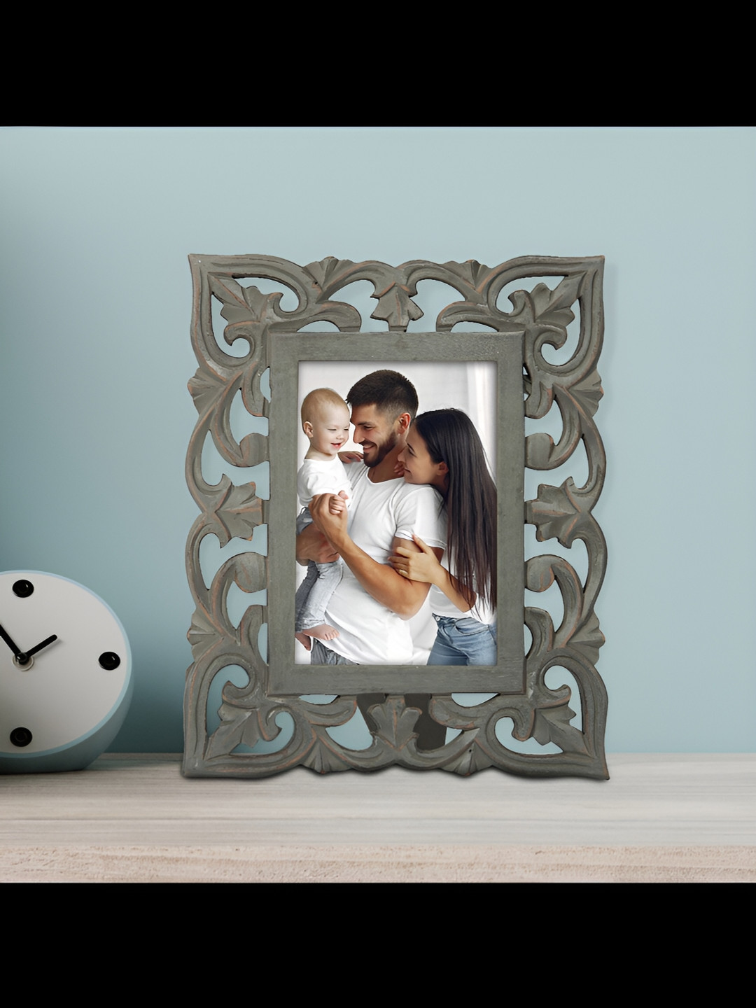 House of Sajja Grey Wooden Table Photo Frame